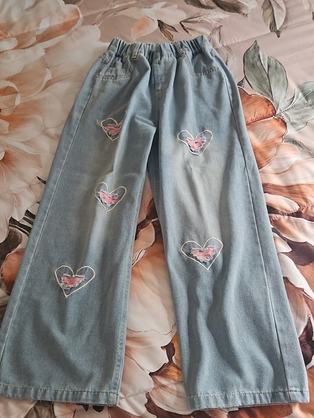 Jean Girls Hearts Light Blue Stretchy Waist Waist Wout Stretching 22" Stretch 28